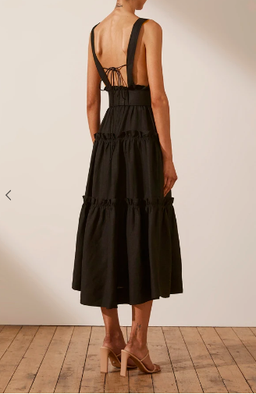 NICOLETTE LINEN TIERED MIDI DRESS - BLACK for rent on The Volte - image 6