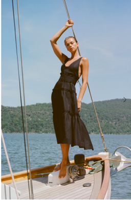 NICOLETTE LINEN TIERED MIDI DRESS - BLACK for rent on The Volte - image 2