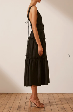 NICOLETTE LINEN TIERED MIDI DRESS - BLACK for rent on The Volte - image 5