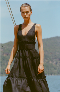 NICOLETTE LINEN TIERED MIDI DRESS - BLACK for rent on The Volte - image 3