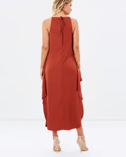 Shona Joy Voltaire Ruched Ruffle Midi Dress Rust Size 6 for rent on The Volte - image 3