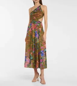 Zimmermann Tropicana Asymmetric Midi Dress Khaki Floral Size 2 / AU 12 for rent on The Volte - image 1