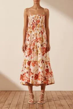 Shona Joy Kalani Shirred Tiered Midi Dress Floral Size 8  for rent on The Volte - image 1