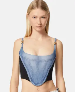 Versace Denim Corset Top Blue Size AU 6 for rent on The Volte - image 1