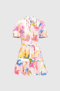 Leo Lin Carousel Linen Shirt Dress Rainbow Multi Print Size AU 14 for rent on The Volte - image 2