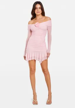 Chosen By Tuchuzy Off Shoulder Mesh Rose Mini in Bubblegum Size S / 8 AU for rent on The Volte - image 1