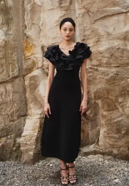 AJE Transcendent Ruffle Midi Dress Black Size XS/Au 6  for rent on The Volte - image 1