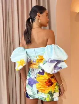 Leo Lin Brenda Puffy Sleeve Mini Dress in Sunflower Size 8 for rent on The Volte - image 2