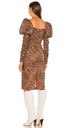 LPA Abana Dress Ruched Midi Brown Animal Print Size XS / AU 4 for rent on The Volte - image 3