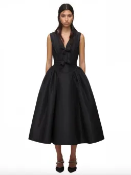 Self Portrait Bow-Detail V-Neck Dress Black Size AU 10 for rent on The Volte - image 1