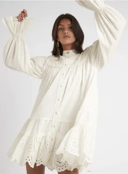 Aje Salita Longsleeve Broderie Smock Dress Ivory Size 10 for rent on The Volte - image 5
