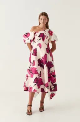 AJE Arista Tulip Sleeve Midi Dress Falling Floral Size 10 for rent on The Volte - image 1