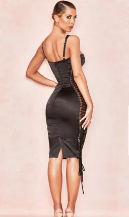 House of CB Angelina Satin Lace Up Corset Dress Black Size 8 for rent on The Volte - image 3