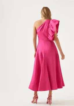 Aje Bonjour Asymmetric Midi Dress Pink Size AU 8 for rent on The Volte - image 3