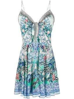 Camilla Tie Front Mini Dress Wings of Luxor Print Size 0 /Au 8 for rent on The Volte - image 3
