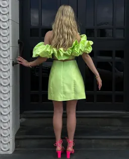 Alemais Suzi Off Shoulder Mini Dress in Chartreuse Size 8 for rent on The Volte - image 2