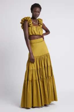 Aje Palms Puff Sleeve Shirt and Casabianca Tiered Skirt Set Yellow Size 10 for rent on The Volte - image 4