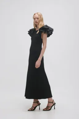 Aje Questa Puff Midi Dress Black Size 16 for rent on The Volte - image 1