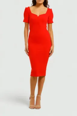 Pasduchas Cascade Sleeve Midi Dress Poppy Red Size 12 for rent on The Volte - image 1