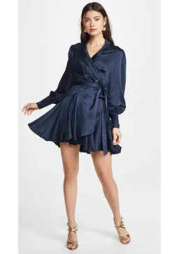 Zimmermann Silk Wrap Mini Dress Navy Blue Size 14 for rent on The Volte - image 1