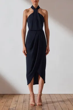 Shona Joy Core Knot Draped Dress Navy Size 10 for rent on The Volte - image 1