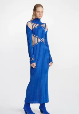 Dion Lee Braid Reflective Dress Blue Silver Size 8  for rent on The Volte - image 1