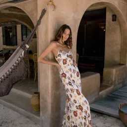 Ess The Label Emily Silk Slip Dress in Batik Ivory Size 4 for rent on The Volte - image 1