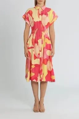 Rebecca Vallance Toretta Midi Dress Multi Print Yellow Size 10 for rent on The Volte - image 1