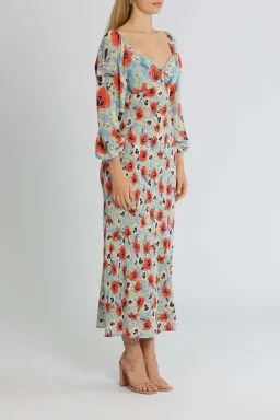 Rixo London Gio Neckline Midi Dress Blue Multi Print Size 14 for rent on The Volte - image 2