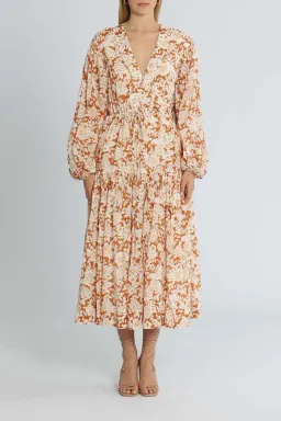 Shona Joy Flor Midi Dress Orange Floral Size 12 for rent on The Volte - image 1