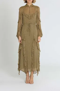 Shona Joy Eleonora Drawstring Frill Midi Dress Olive Khaki Print Size 10 for rent on The Volte - image 1