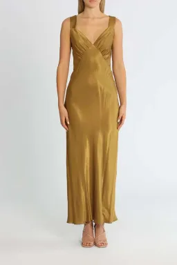 Shona Joy Giorgia Plunged Midi Dress Olive Oil Khaki Size 10 for rent on The Volte - image 1