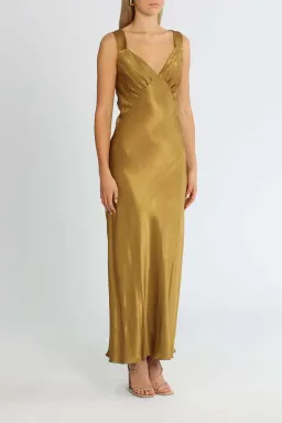 Shona Joy Giorgia Plunged Midi Dress Olive Oil Khaki Size 10 for rent on The Volte - image 2
