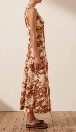 Shona Joy Capucine Linen Panelled Flare Midi Dress Floral Size 6 for rent on The Volte - image 2