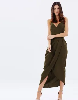 Shona Joy Core Cocktail Draped Maxi Dress Khaki Size 14  for rent on The Volte - image 1