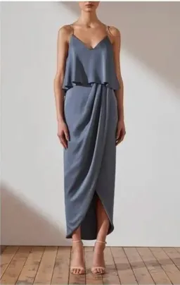 Shona Joy Luxe Draped Cocktail Frill Dress Charcoal Size 16 for rent on The Volte - image 1