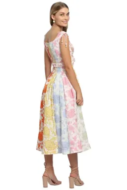 Zimmermann Postcard Spliced Midi Dress Multi Print Size 10 AU for rent on The Volte - image 3