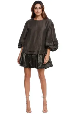 AJE Gracious Smock Dress in Khaki Matte Size 8 for rent on The Volte - image 1