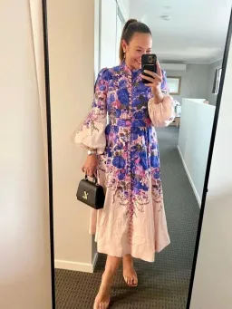 Zimmermann High Tide Buttoned Midi Dress Purple Ikat Floral Size 1 / AU 10 for rent on The Volte - image 2