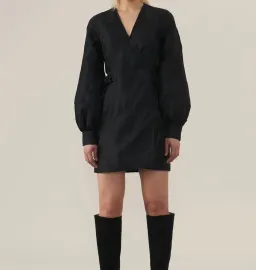 Ganni Jacquard Black Wrap Dress Black Size 10 for rent on The Volte - image 2