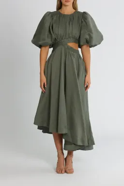 Aje Tidal Tucked Cut Out Midi Dress in Oakmoss Size 6 for rent on The Volte - image 1