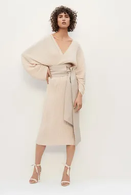 Country Road CR Capsule Belted Pleat Dress Cream Size 14 for rent on The Volte - image 1