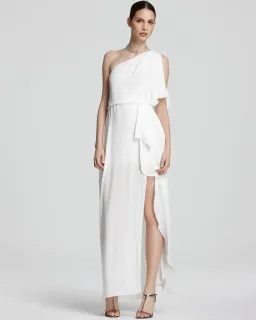 BCBGMAXAZRIA Kendal Ruffle One Shoulder Gown White Size 16 for rent on The Volte - image 1