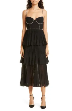 Self Portrait Embellished Pleated Midi Dress Black Size 8 for rent on The Volte - image 2