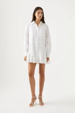 Aje Lotus Shirt Mini Dress Ivory Size 10 for rent on The Volte - image 1