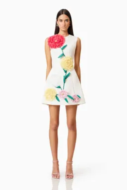 Elliat - Buttercup Embroidered Mini Dress in Ivory - Size M (10) for rent on The Volte - image 1