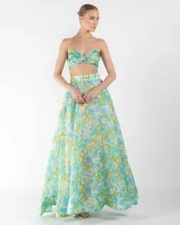 Zimmermann High Tide Crop Bodice And Ikat Maxi Skirt Set Floral Size 0/Au 8 for rent on The Volte - image 1