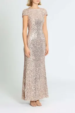 Badgley Mischka Sequin Cowl Back Gown Blush Size 16 for rent on The Volte - image 2