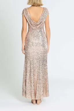 Badgley Mischka Sequin Cowl Back Gown Blush Size 6 for rent on The Volte - image 3