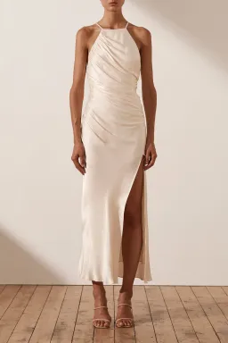 Shona Joy La Lune Gathered Square Neck Bias Midi Dress Cream Size 12 for rent on The Volte - image 1